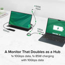 Plugable 15.6" USB-C Portable Monitor with 100W Pass-Through Charging & Dual 10Gbps Hub Ports