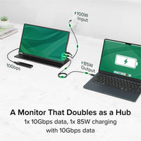 Plugable 15.6" USB-C Portable Monitor with 100W Pass-Through Charging & Dual 10Gbps Hub Ports