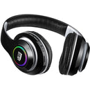 Side view of the Adesso Xtream P500 Bluetooth Headset, focused on its elegant contour and vibrant design elements, perfect for music lovers and active users.