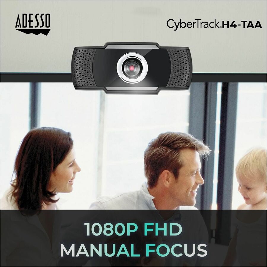 Adesso CyberTrack H4 Webcam 1080P HD with Built-In Microphone for Video Conferencing