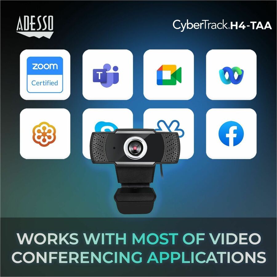 Adesso CyberTrack H4 Webcam 1080P HD with Built-In Microphone for Video Conferencing