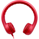 Hamilton Buhl Flex Foam Headphones for Kids in vibrant red color, designed for comfort and safety with a durable 3.5mm plug and a Safe Sound Limit of 85dB, ideal for young listeners.