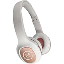Morpheus 360 TREMORS Wireless On-Ear Headphones in a stylish white and rose gold design, showcasing the comfort and modern aesthetics, perfect for immersive sound experiences.