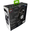 Morpheus 360 Serenity Wireless Over-Ear Headphones packaging showcasing features like wireless connectivity and a foldable design, perfect for music lovers.