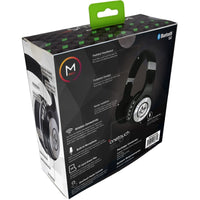 Morpheus 360 Serenity Wireless Over-Ear Headphones packaging showcasing features like wireless connectivity and a foldable design, perfect for music lovers.