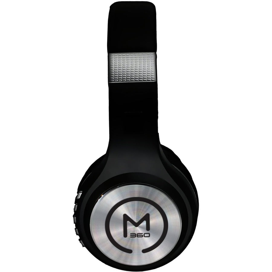 Morpheus 360 Serenity Wireless Over-Ear Headphones featuring an elegant black finish and the trademark logo, designed for versatile wireless and wired audio enjoyment.