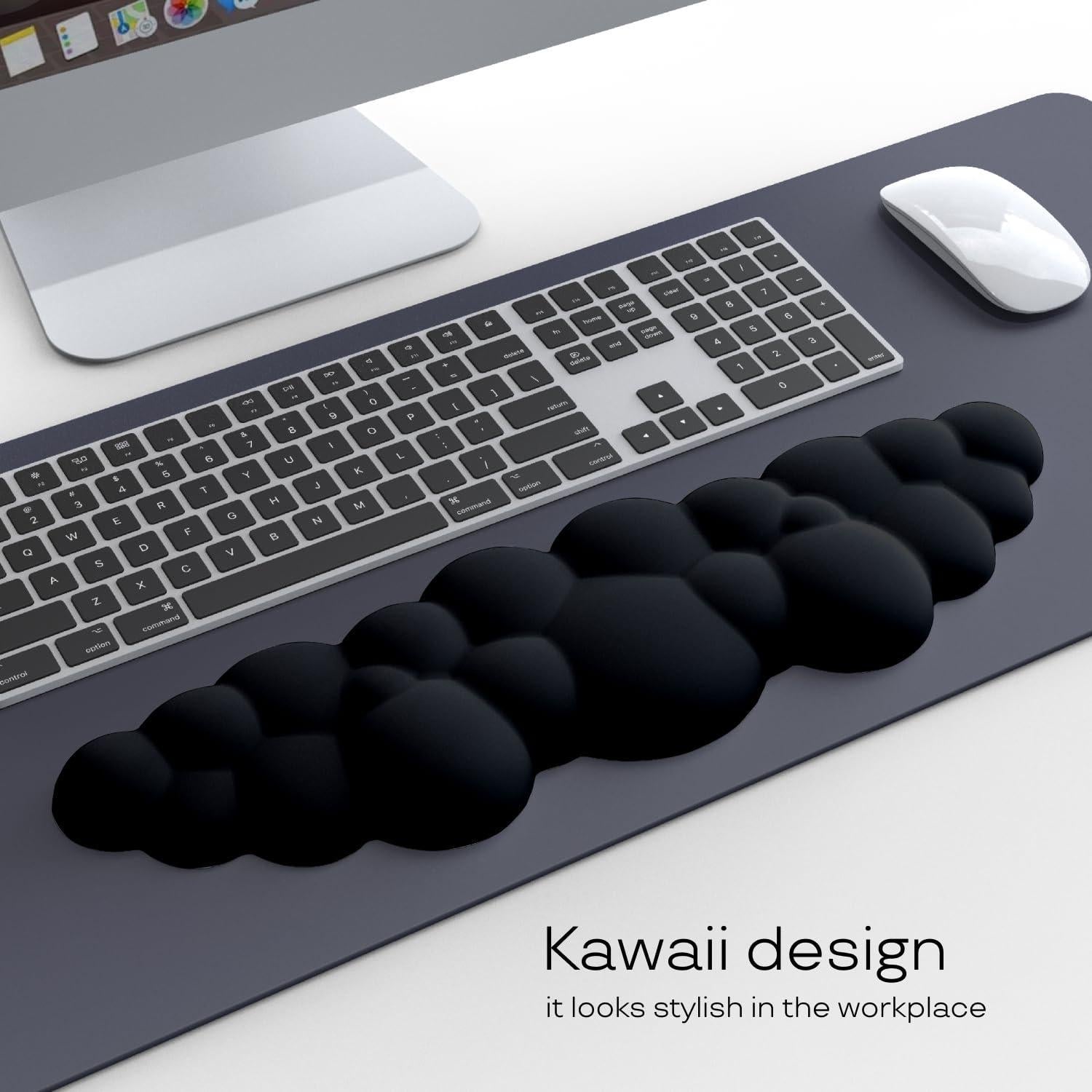 CloudWrist Black Memory Foam Wrist Rest by Kokovolta - A chic wrist rest enhancing the workspace with its kawaii design, perfect for typing and gaming.