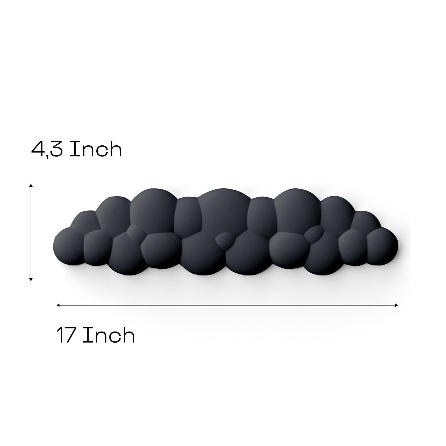 CloudWrist Black Memory Foam Wrist Rest by Kokovolta - Featuring dimensions of 4.3 inches in height and 17 inches in length, designed for ergonomic support.