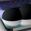 Detailed angle of the CloudWrist Black Memory Foam Wrist Rest by Kokovolta, demonstrating its sleek design that complements modern keyboards and enhances user grip.