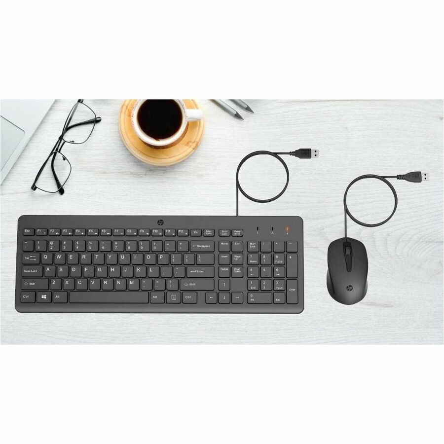 HP 150 Wired Mouse and Keyboard Set - Plug and Play, Ergonomic Design, Quiet Operation