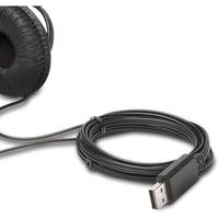 Close-up of the 6-foot USB cord connecting Kensington Classic USB Headphones, showcasing its durability and flexibility for convenient use.