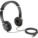 Kensington Classic USB Headphones displayed with attached 6-foot USB cord, emphasizing comfort, style, and compatibility for various devices.