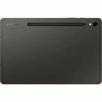 Back view of the Samsung Galaxy Tab S9 in graphite, highlighting the sleek design and included S Pen storage for creative tasks.
