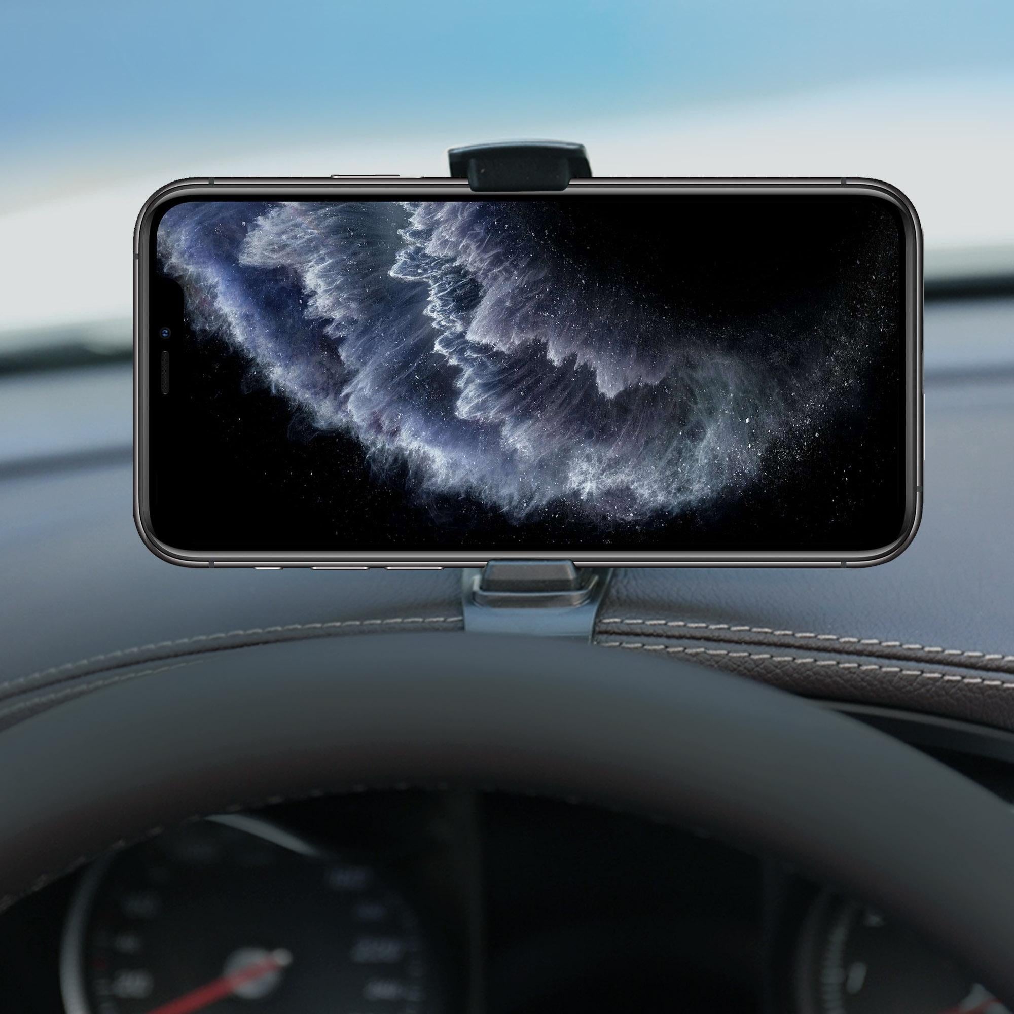 Universal dashboard phone holder mount for cars by Ask Gecko, featuring a sleek design holding a smartphone securely while driving, ensuring safety, convenience, and an enhanced driving experience.