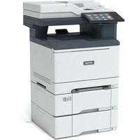 Close-up of the Xerox VersaLink C415 Color Multifunction Printer's control panel with intuitive touch screen, reflecting advanced security and connectivity features.