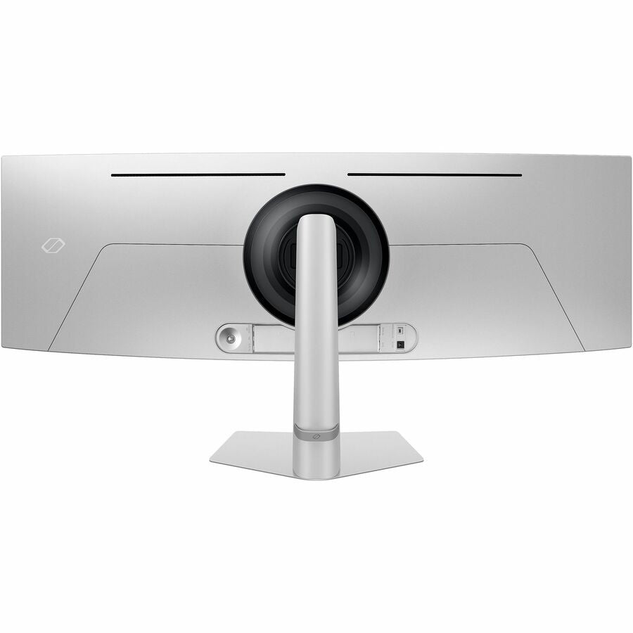 Back view of the Samsung Odyssey G9 49" DQHD OLED Gaming Monitor, featuring a modern design and connectivity options that enhance your gaming setup.