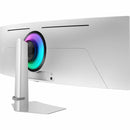 Rear profile of the Samsung Odyssey G9 49" DQHD OLED Gaming Monitor displaying its sleek design and integrated RGB lighting, perfect for enhancing any gaming setup.