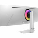 Close-up view of the back of the Samsung Odyssey G9 49" DQHD OLED Gaming Monitor, highlighting its modern aesthetics and user-friendly connectivity ports.