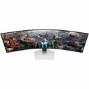Samsung Odyssey G9 49" DQHD OLED Gaming Monitor from an angled perspective, capturing the full essence of its design and the breathtaking visuals it offers.