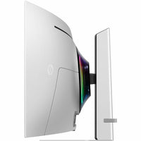 Side profile of the Samsung Odyssey G9 49" DQHD OLED Gaming Monitor, highlighting its sleek curved design and premium finish.