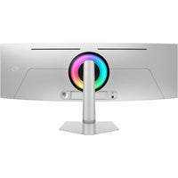 Rear view of the Samsung Odyssey G9 49" DQHD OLED Gaming Monitor detailing its innovative design and connectivity options.