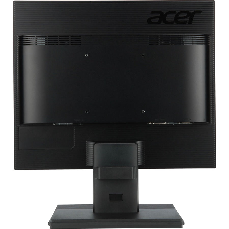 Rear view of the Acer V176L 17 Inch LED LCD Monitor, displaying its modern and functional design, showcasing the sturdy structure and cooling vents, embodying Acer's quality.
