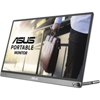Asus ZenScreen MB16AC demonstrating a stylish portable monitor setup, perfect for business professionals and travelers.