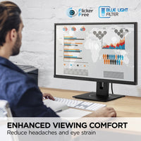 Enjoy reduced eye strain with the ViewSonic VG2240 22 Inch FHD Monitor featuring Flicker-Free technology and a Blue Light Filter, designed for enhanced viewing comfort.