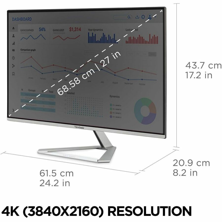 ViewSonic VX2776 27-Inch 4K UHD IPS Monitor with USB-C and HDR10 Support, Stylish Frameless Design