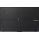 Back view of the Asus ZenScreen MB16ACV displaying its minimalist design with a textured black finish, designed for added style and functionality.