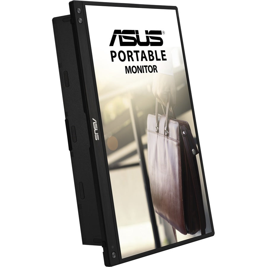 Asus ZenScreen MB16ACV 15.6" Portable Monitor in a vertical position, illustrating its versatility for reading and presentations, perfect for professionals.