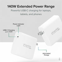 Plugable 140W GaN USB-C Charger - Fast Charging Power Delivery 3.1 for Laptops, Tablets, & Phones