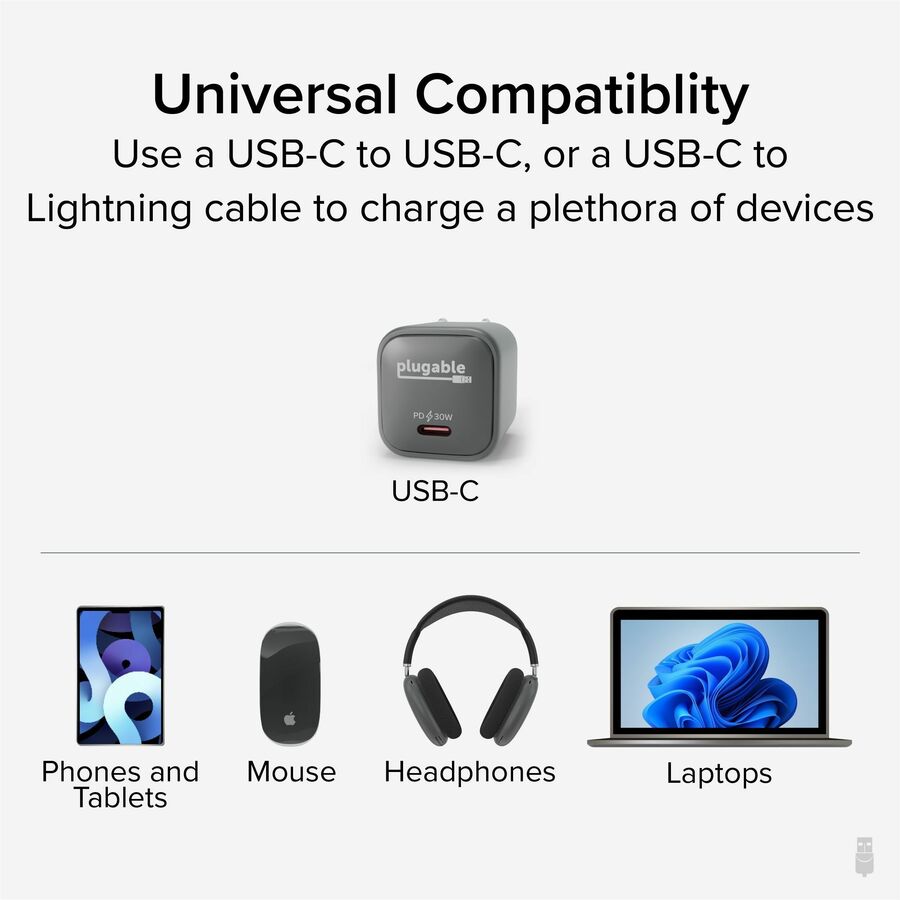 Plugable 30W GaN USB-C Fast Charger - Compact & Efficient Power for All Devices