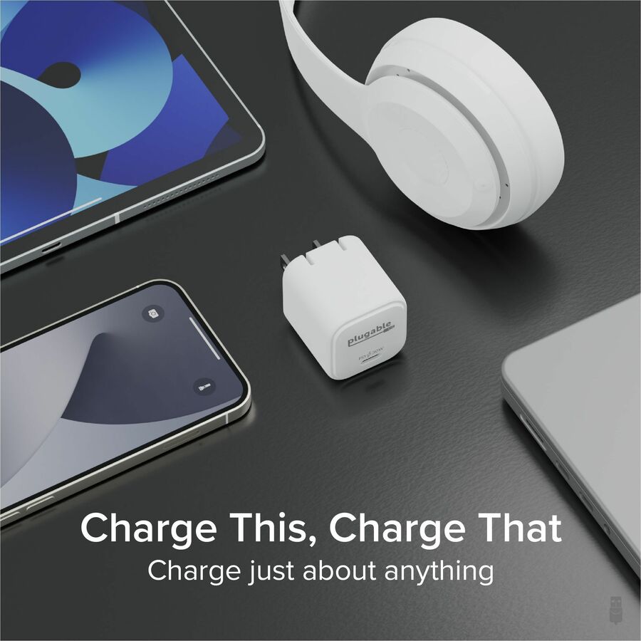 Plugable 30W GaN USB-C Charger Block - Portable Fast Charging for Phones, Tablets, and Laptops