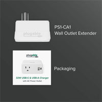 Plugable 32W USB-C & USB-A Wall Extender Adapter | Fast Charging | Travel Ready | Compact Design