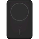 Top view of the Belkin BoostCharge MagSafe Wireless Power Bank 2500 mAh, emphasizing its sleek surface with a circular magnetic charging spot, designed for efficient connection.