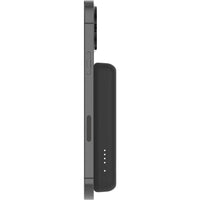 Side view of the Belkin MagSafe Power Bank 5K showcasing its compact design and LED battery indicator.