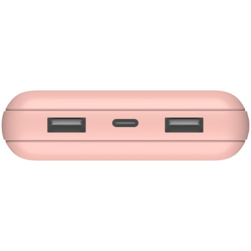 Side view of the Belkin BoostCharge 20K Power Bank, emphasizing the easy access to USB-A and USB-C charging ports.
