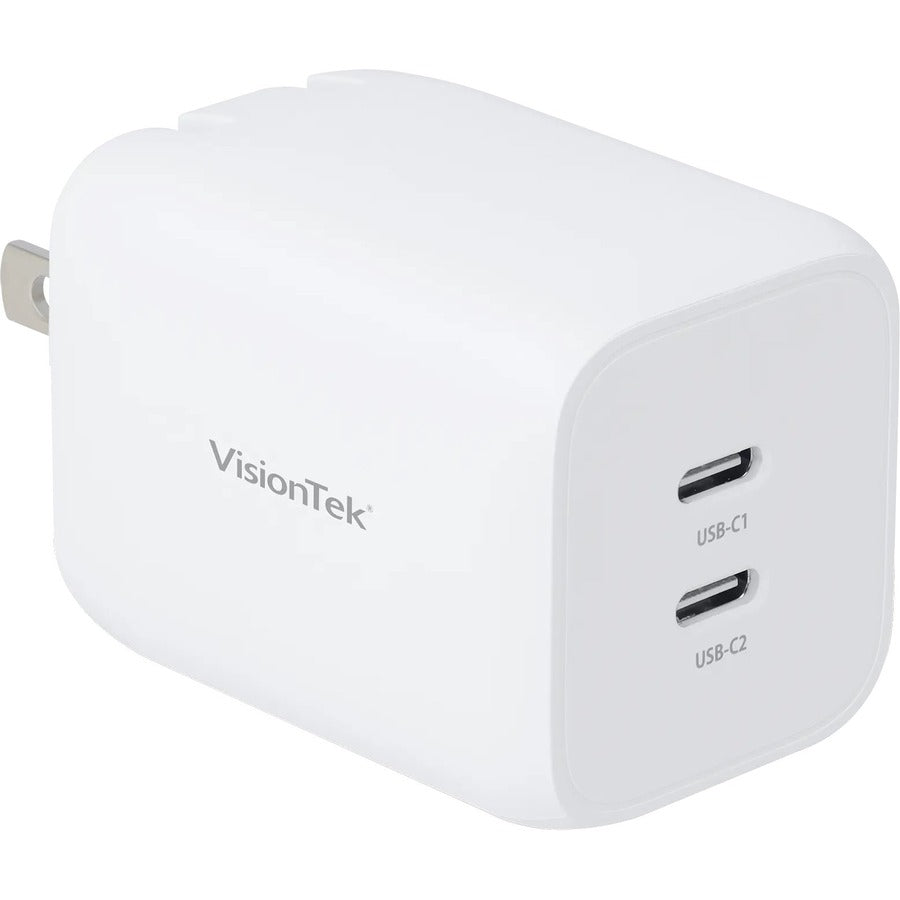 VisionTek 65W GaN II Power Adapter - Dual USB-C Fast Charger, Compact Design, Universal Compatibility