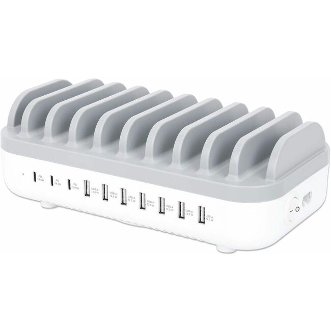 Manhattan 10-Port USB Charging Station, 120W Power, 3 USB-C PD 3.0, 7 USB-A Ports, Fast Charge