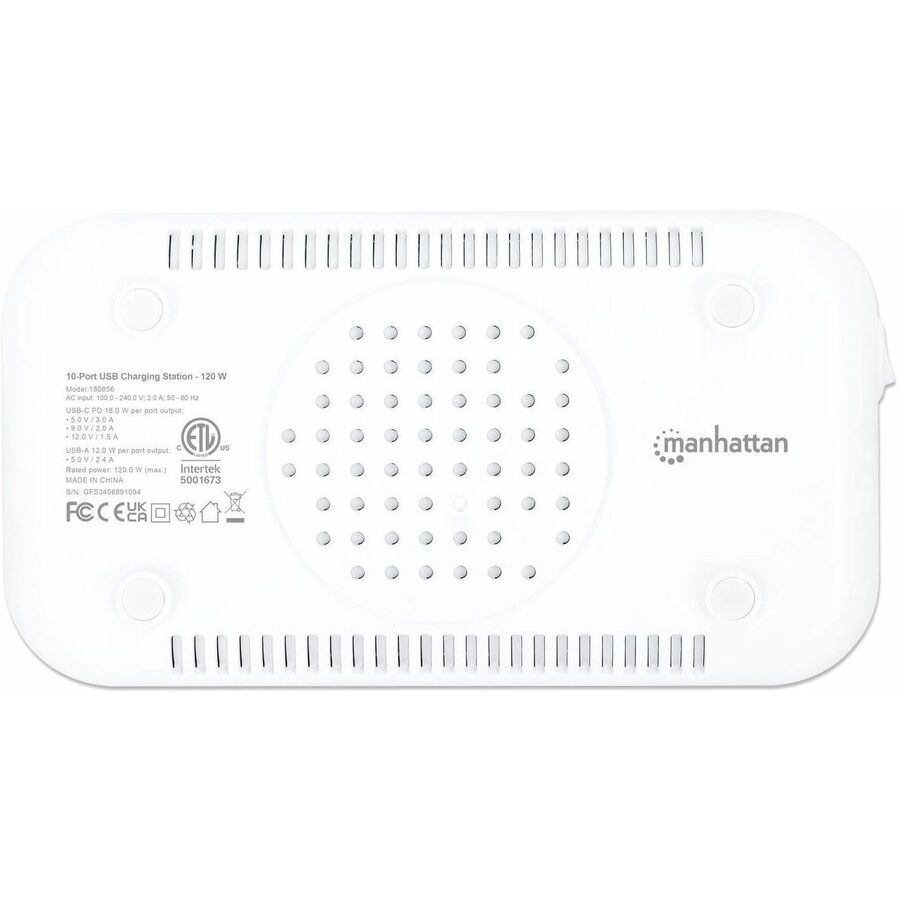 Manhattan 10-Port USB Charging Station, 120W Power, 3 USB-C PD 3.0, 7 USB-A Ports, Fast Charge