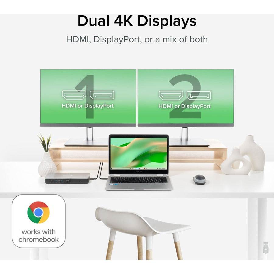 Plugable Dual 4K USB-C Hub With 60W Power Delivery, Fast Charging, HDMI & DisplayPort