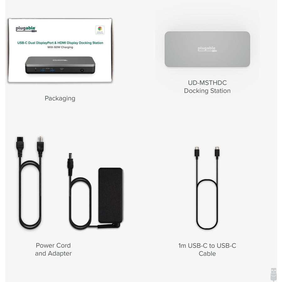 Plugable Dual 4K USB-C Hub With 60W Power Delivery, Fast Charging, HDMI & DisplayPort