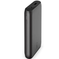 Belkin 20,000mAh Slim Power Bank showcased in a sleek black design, illustrating its portability and high-capacity charging capabilities.