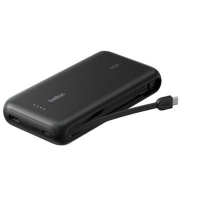 Belkin 20,000mAh Power Bank with Integrated Cable and 30W Output - Sleek Black Design