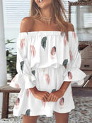 Full Size Floral Off-Shoulder Flounce Sleeve Mini Dress Plus Size - Store 42