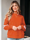 Stripe Round Neck Long Sleeve Sweatshirt Orange-red