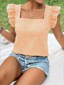 Ruffle Sleeve Gingham Square Neck Top