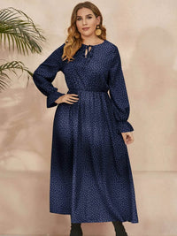 Honey Plus Size Ruffled Polka Dot Long Sleeve Midi Dress - Store 42