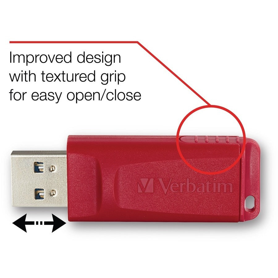 Verbatim 16GB USB Flash Drive - Red with Retractable Design & Antimicrobial Protection